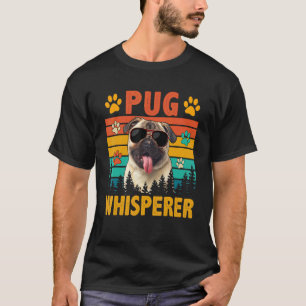 Vintage Retro Pug Whisperer Funny Dog Sunglasses L T-Shirt