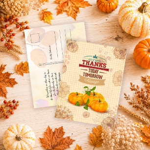 Vintage Retro Pumpkin Autumn Leaves Thanksgiving Postcard