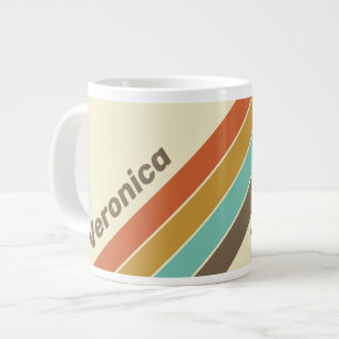 Vintage Retro Rainbow Striped with Name Large Coffee Mug