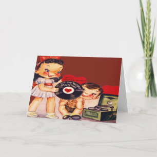 Vintage Retro Record Player Valentine Card