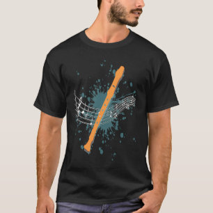 Vintage Retro Recorder Flute Player Music Notes T-Shirt