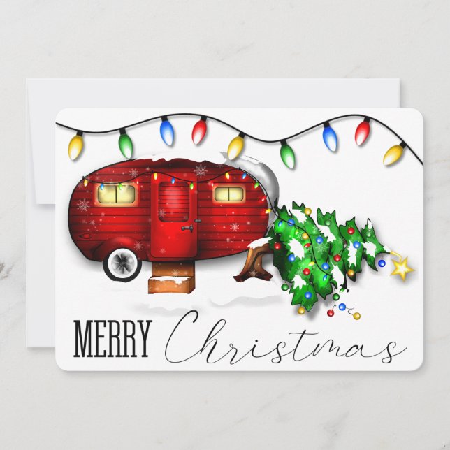 Vintage Retro Red Camper Christmas Card (Front)