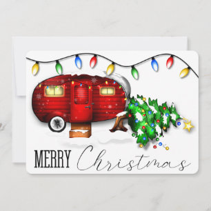 Vintage Retro Red Camper Christmas Card