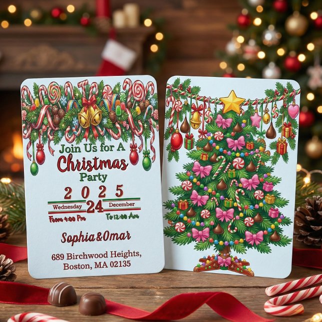 Vintage Retro Red Candy Cane Wonderland Christmas Invitation (Creator Uploaded)