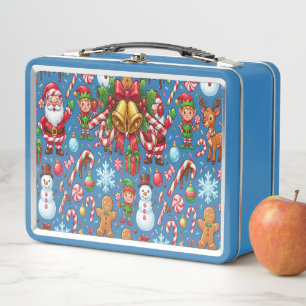 Vintage Retro Red Candy Cane Wonderland Christmas Metal Lunch Box