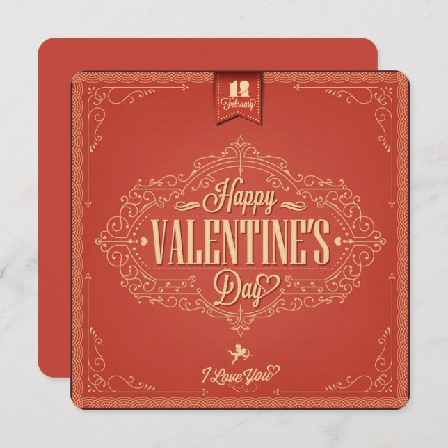 Vintage Retro Red Valentines Holiday Card (Front/Back)
