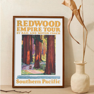 Vintage Retro Redwood National Park Empire Tour Poster