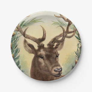 Vintage Retro Reindeer Deer Christmas Paper Plate