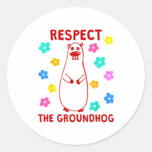 Vintage Retro Respect The Groundhog Holiday Funny  Classic Round Sticker