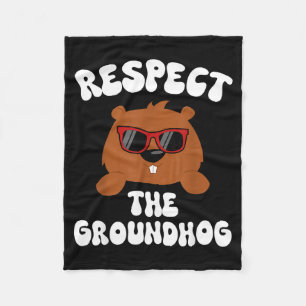 Vintage Retro Respect The Groundhog Holiday Funny Fleece Blanket