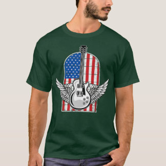 Vintage Retro Rock American Flag Guitar Player Pre T-Shirt