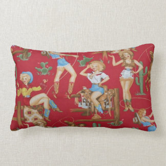 Vintage Retro Rodeo Cowgirls Red MoJo Throw Pillow