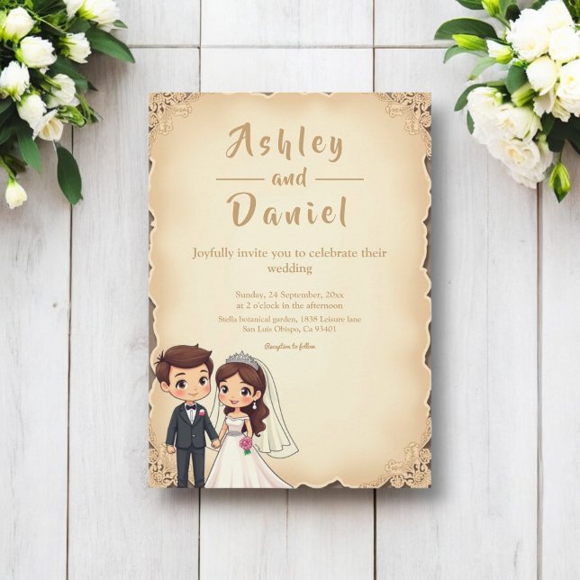 Vintage Retro Romantic Bride And Groom Wedding Invitation (Creator Uploaded)