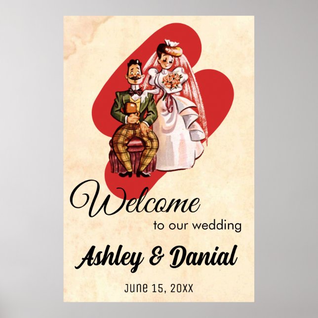 Vintage Retro Romantic Bride Groom Classic Wedding Poster (Front)