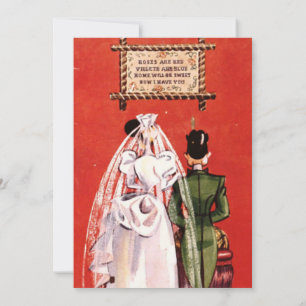 Vintage Retro Romantic Bride Groom Rustic Wedding Invitation