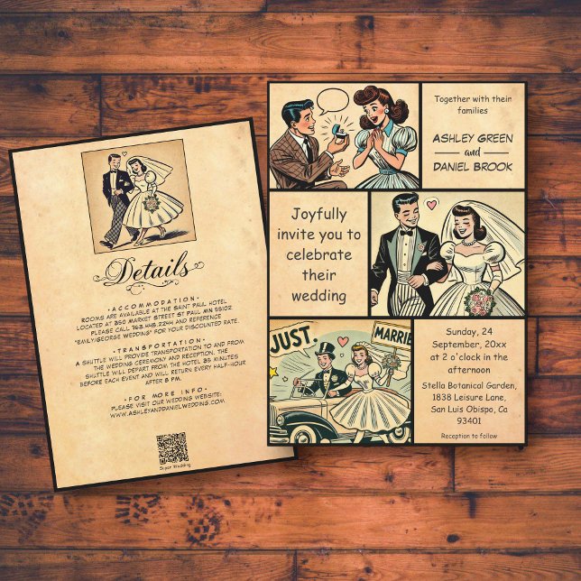 Vintage Retro Romantic Couple 50s Comic Wedding Invitation (Creator Uploaded)