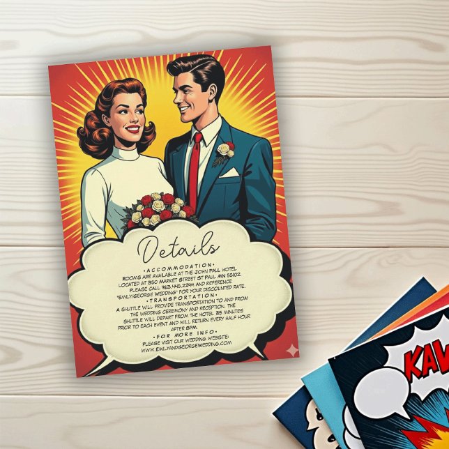 Vintage Retro Romantic Couple Comic Style Wedding Enclosure Card (Creator Uploaded)
