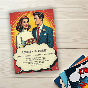 Vintage Retro Romantic Couple Comic Style Wedding Invitation