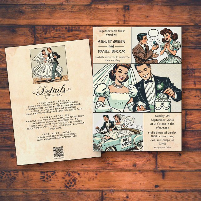 Vintage Retro Romantic Nostalgic 50s Comic Wedding Invitation (Creator Uploaded)