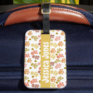 Vintage Retro Roses Gold Orange and Rust Luggage Tag