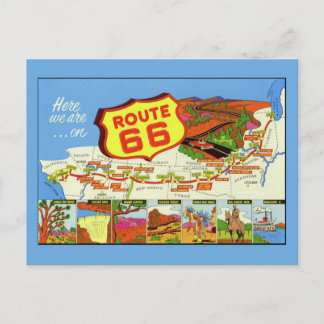 Vintage Retro Route 66 Map Postcard