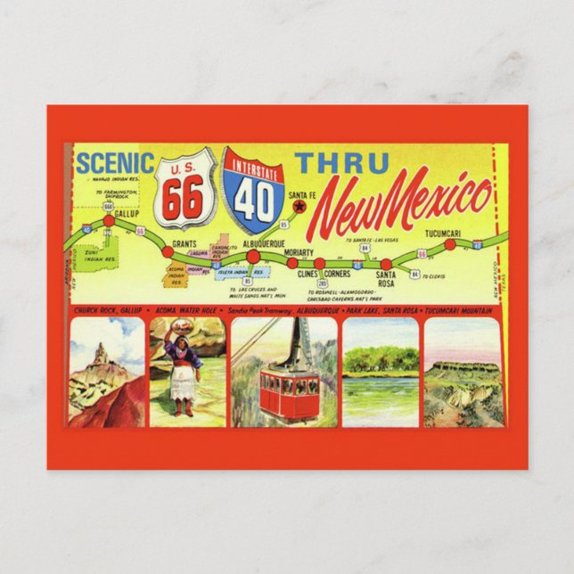 Vintage Retro Route 66 Scenic New Mexico Postcard (Front)