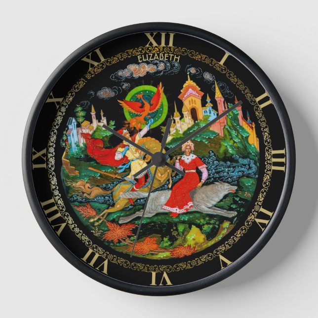 Vintage Retro Russian Fairy Tale Colourful Fantasy Clock (Front)