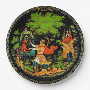 Vintage Retro Russian Fairy Tale Fantasy Colorful Paper Plate