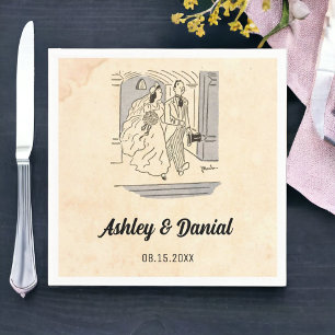 Vintage Retro Rustic Bride And Groom Old Wedding Napkin