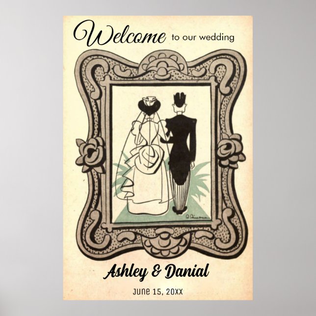 Vintage Retro Rustic Bride Groom Welcome Wedding Poster (Front)