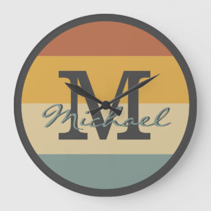 Vintage retro rustic name initials personalised large clock