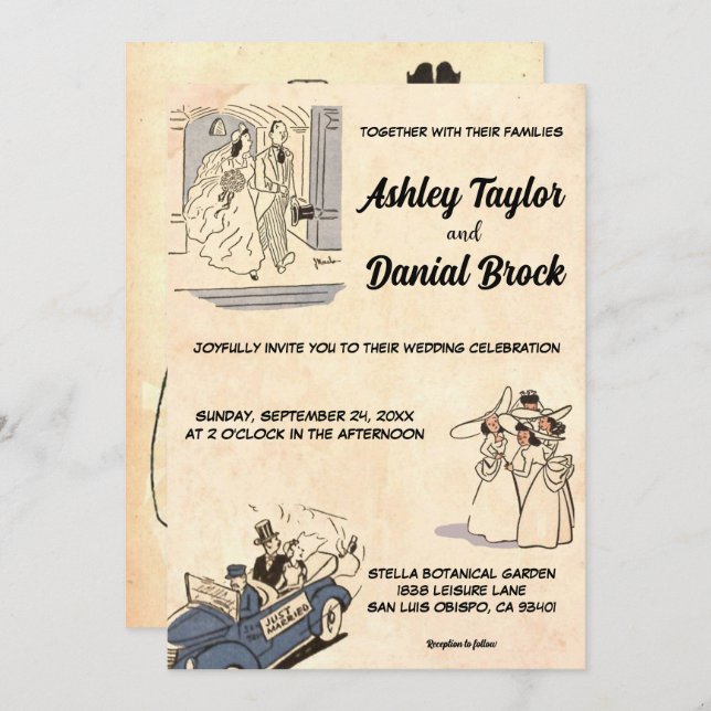 Vintage Retro Rustic Old Stylish Modern Wedding Invitation (Front/Back)