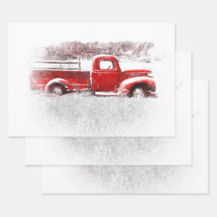 Vintage Retro Rustic Red Farm Truck Wrapping Paper Sheet