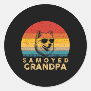 Vintage Retro Samoyed Grandpa Dog Lover Paw Dad Fa Classic Round Sticker