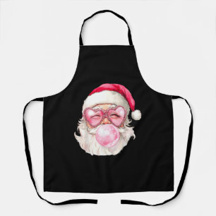 Vintage Retro Santa Christmas Bubble Gum Pink Sung Apron