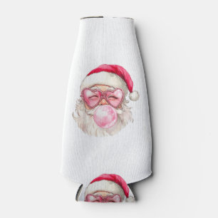 Vintage Retro Santa Christmas Bubble Gum Pink Sung Bottle Cooler