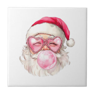 Vintage Retro Santa Christmas Bubble Gum Pink Sung Ceramic Tile