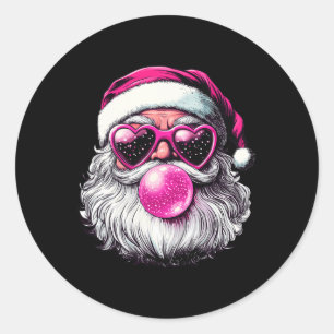 Vintage Retro Santa Christmas Bubble Gum Pink Sung Classic Round Sticker