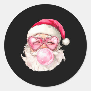 Vintage Retro Santa Christmas Bubble Gum Pink Sung Classic Round Sticker