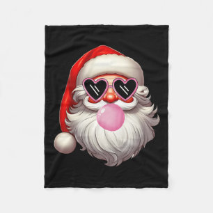 Vintage Retro Santa Christmas Bubble Gum Pink Sung Fleece Blanket
