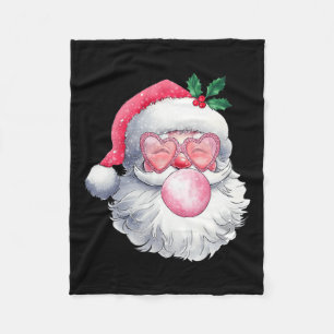 Vintage Retro Santa Christmas Bubble Gum Pink Sung Fleece Blanket
