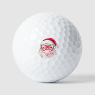Vintage Retro Santa Christmas Bubble Gum Pink Sung Golf Balls
