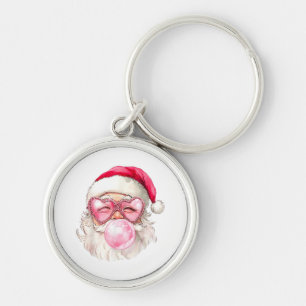 Vintage Retro Santa Christmas Bubble Gum Pink Sung Key Ring