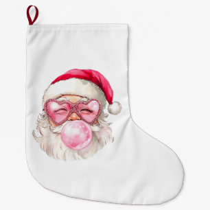 Vintage Retro Santa Christmas Bubble Gum Pink Sung Large Christmas Stocking