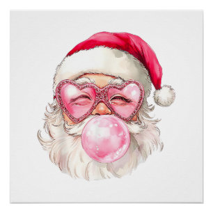 Vintage Retro Santa Christmas Bubble Gum Pink Sung Poster