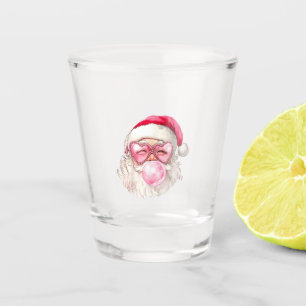 Vintage Retro Santa Christmas Bubble Gum Pink Sung Shot Glass