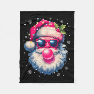 Vintage Retro Santa Christmas Pink Sungles Bubble Fleece Blanket