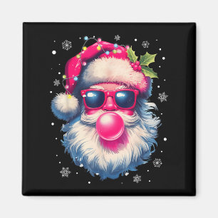 Vintage Retro Santa Christmas Pink Sungles Bubble Magnet