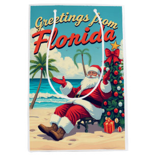 Vintage Retro Santa Claus at the Beach - Florida Medium Gift Bag