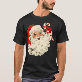 Vintage Retro Santa Claus Candy Cane Christmas Hol T-Shirt
